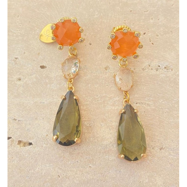 ARETES DORADOS CON CRISTALES Y CIRCONES