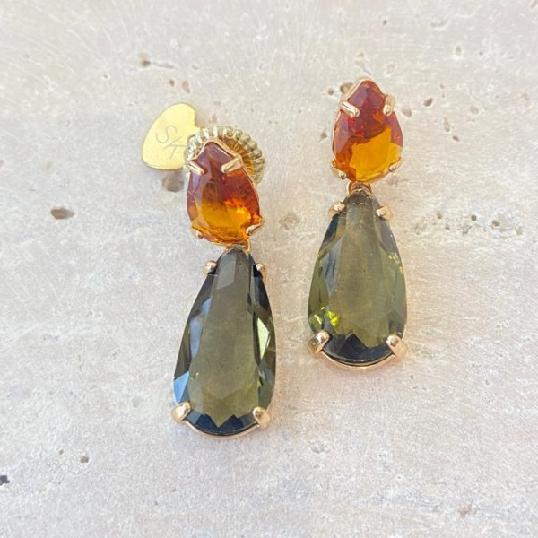 ARETES DORADOS CON CRISTALES Y CIRCONES