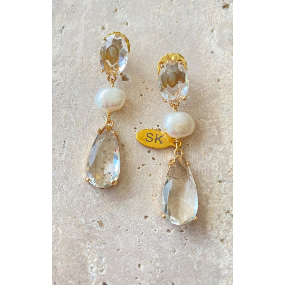 ARETE CON CRISTALES Y PERLA