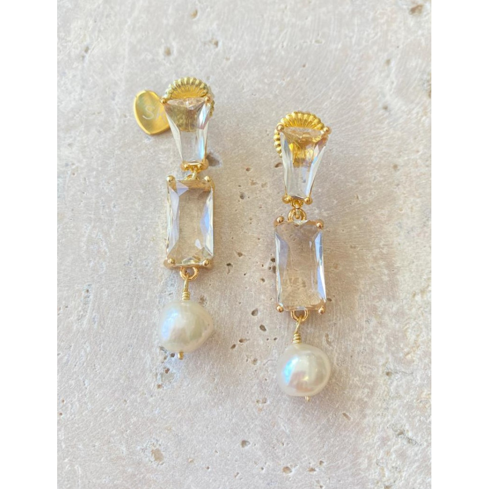 ARETE CON CRISTALES Y PERLA