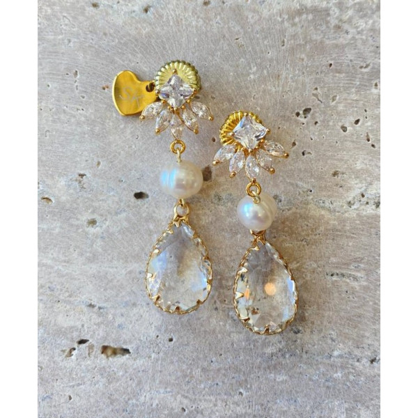 ARETE CON CRISTALES Y PERLA