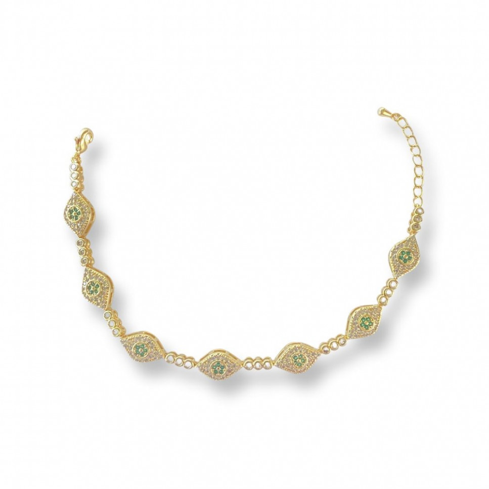 PULSERA DORADA EVIL EYE VERDE