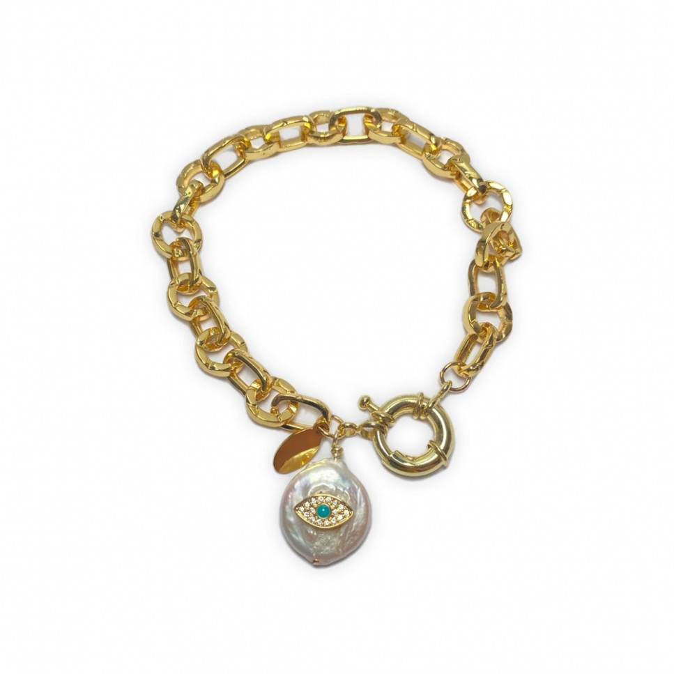 PULSERA DORADO CON DIJE EVIL EYE TURQUESA