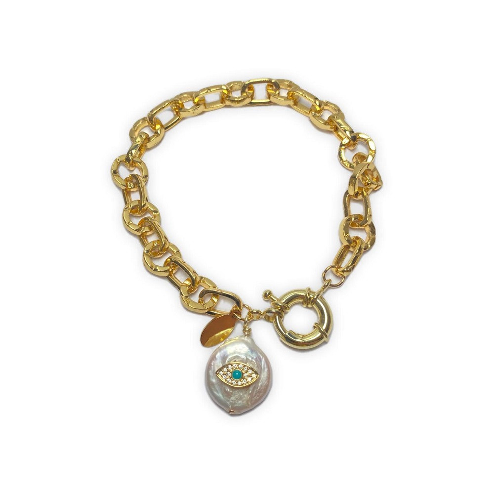 PULSERA DORADO CON DIJE EVIL EYE TURQUESA