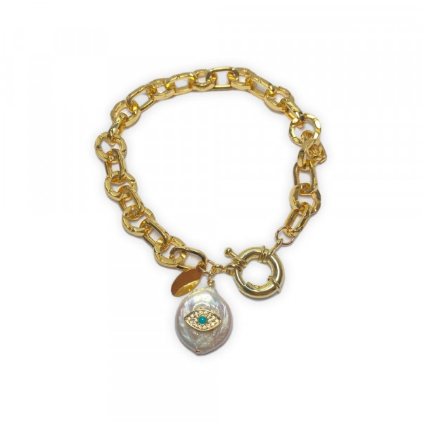 PULSERA DORADO CON DIJE EVIL EYE TURQUESA