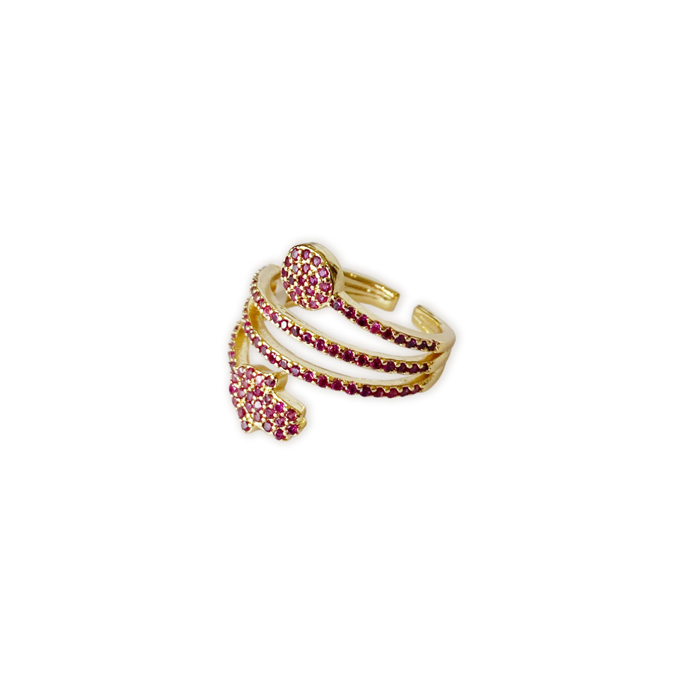 ANILLO DORADO CON CIRCON FUCSIA