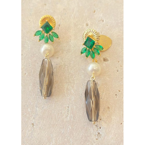 ARETES CON CRISTALES Y PERLA